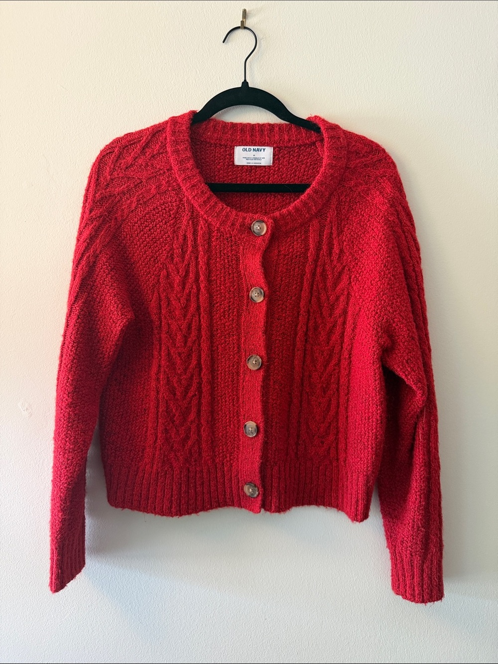 Old Navy Red Cable Knit Button-Front Cardigan
